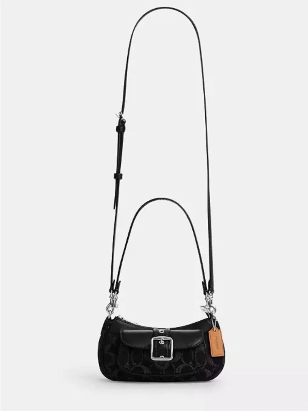 Coach Black Signature denim Shoulder Bag with Tan Leather Tag